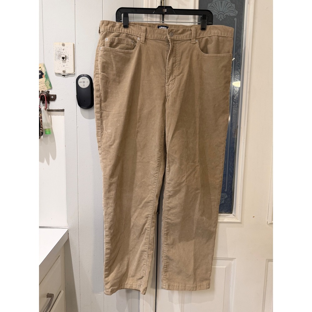 Lands' End Mens 38 Traditional Fit Corduroy Pants Tan Straight Leg Cotton Blend